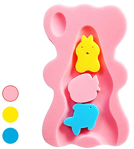 Éponge de Bain Infantile pour Coussin de Bain Nouveau-né antidérapant pour bébé, Confortable et âgé de 1 à 3 Ans (Rose)