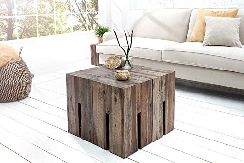 Licht-Erlebnisse Beistelltisch eckig quadratisch aus Treibholz massiv 30x45x30cm Unikat Holzblock Couchtisch Hocker Ablage für Wohnzimmer Büro Schlafzimmer