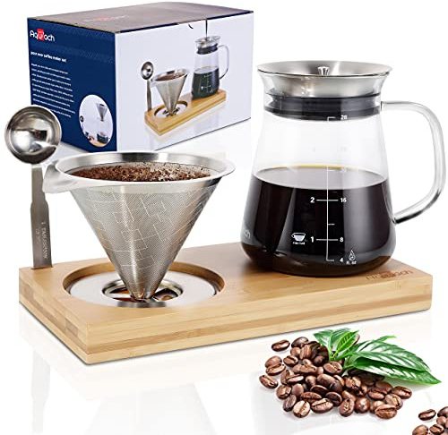 Aquach 28oz Pour Over Coffee Maker Set, Glass Carafe with Reusable Filter