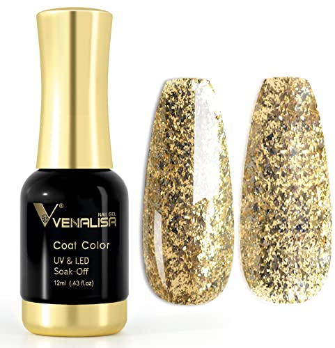 VENALISA Esmaltes Semipermanentes de Uñas en Gel UV LED oro brillo 12ml Esmaltes de Uñas en Gel Nail Polish