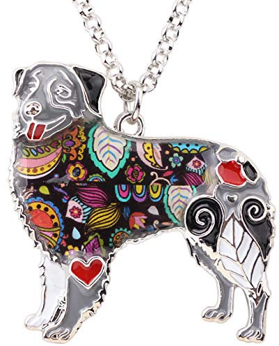 WEVENI Emaille Legierung Australian Shepherd Hund Halskette Anhänger Haustierschmuck Geschenke für Frauen Mädchen Damen (Schwarz)