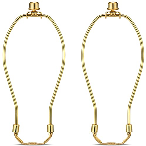 Brass 8 Inch Lamp Harp - 2 Set, Detachable Shade Holder for Table & Floor Lamps, Heavy Duty Bracket with Standard Saddle & Finial