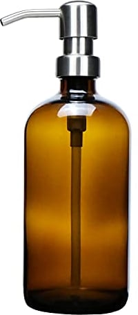 Plomkeest Dispensador de jabón de Vidrio de Vidrio Grueso ámbar de 500 ml con Bomba de Acero Inoxidable Dispensador de jabón líquido para baño