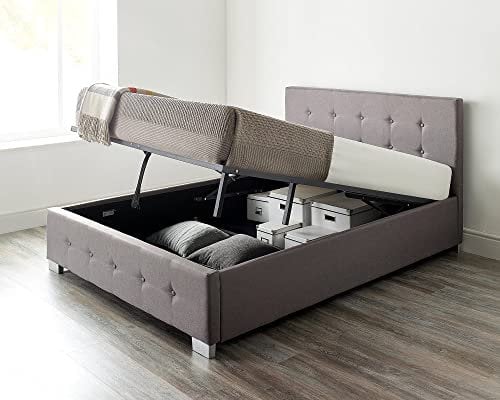 Aspire Beds Upholstered Storage Ottoman Bed Frames With End or Side Opening Ottoman Lift, End Opening, Grey Linen, 5ft King Size 150 x 200