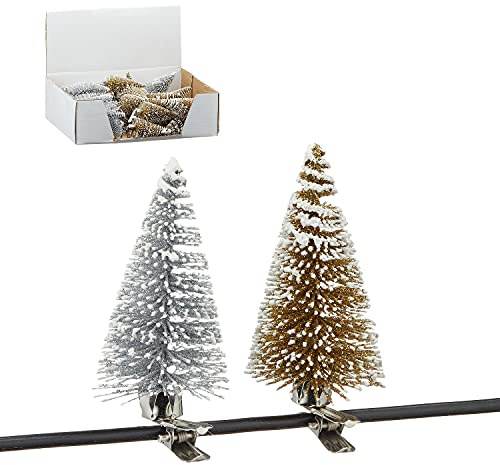 48 x Weihnachtsbaum mit Clip Gold Silber Sortiert 8cm Weihnachten