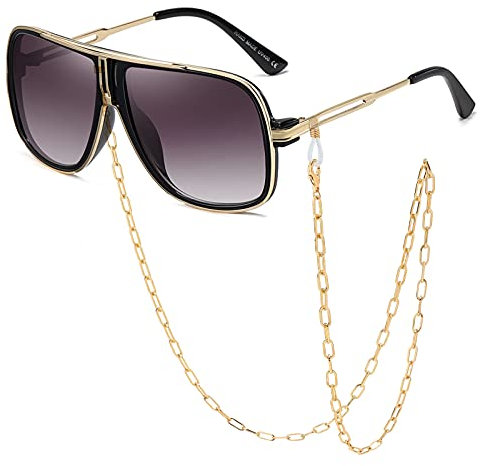 SHEEN KELLY Oversized Retro Chain 80s Vintage Pilot Sunglasses Men Classic Cowboy Eyewear Gradient Clear Lens