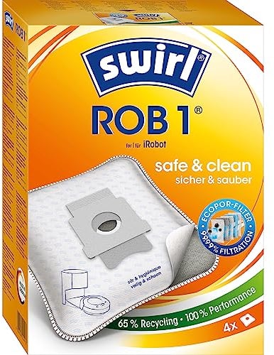 Swirl ROB 1 EcoPor Staubsaugerbeutel (4 Beutel), reißfeste Staubbeutel für einige Absaugstationen von iRobot, 99,9 % Filterung von Hausstaub & allergenem Feinstaub