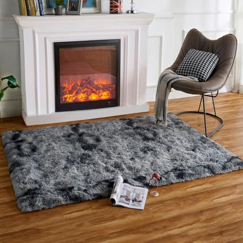 HARESLE Grau Rechteckige Teppiche 90x160cm rutschfest Hochflorteppiche | Plüsch, Hochflor 4-5 cm, Hochwertiger Schwamm, für Schlafzimmer, Kinderzimmer, Babyzimmer