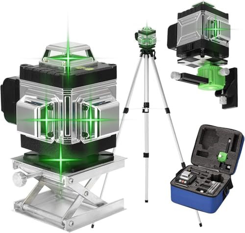 Weytoll Kreuzlinienlaser mit Stativ, 4D 16 Linien Kreuzlinienlaser 25M, Level 3° Selbstnivellierende, mit 3000-mAh-Akku, Fernbedienung +1,2m Stativständer