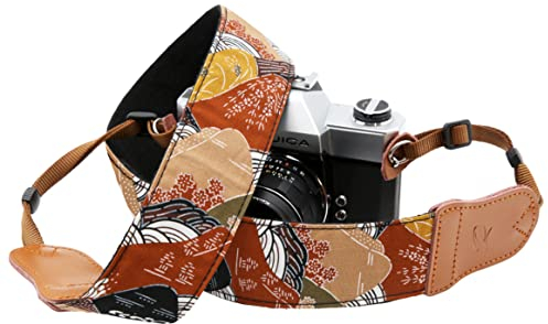 Padwa Lifestyle Sangle Appareil Photo - Extrémités en Cuir de Vachette Ddouble Couche,Sangle D'appareil Photo en Coton Brodé de 2,Bandoulière Photographe Réglable Pour Tous Les Appareils Photo DSLR