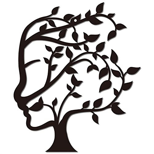 CREATCABIN Wandkunst Aus Metall Baum des Lebens Menschliches Dekor Zum Aufhängen Ornamente Wandkunst Skulptur Schild Abstraktes Kunstwerk Zuhause Wohnzimmer Garten Büro Dekoration Geschenk Schwarz