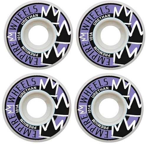 Empire Wheels Classics Skateboard Rollen 52mm White/Purple 101A Gute Flatspot Resistenz Hochwertiger Urethan - 1 Set (4 Stück) + Sticker