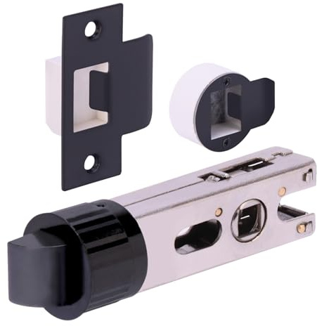 HANDLEZONE® 76mm Passage Bullet Latch, Round Designer Mortice Latch, Catch for Internal Timber Doors - Black Matt - 57mm Backset