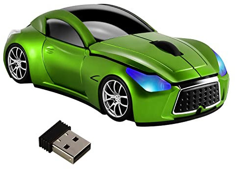 Souris Ordinateur Sans Fil en forme de voiture de sport, Optique Souris Sans Fil 2,4G avec Récepteur USB, 1600DPI,PC Souris Ergonomique Portable Cadeaux d'anniversaire pour Enfants et Adult(Vert)