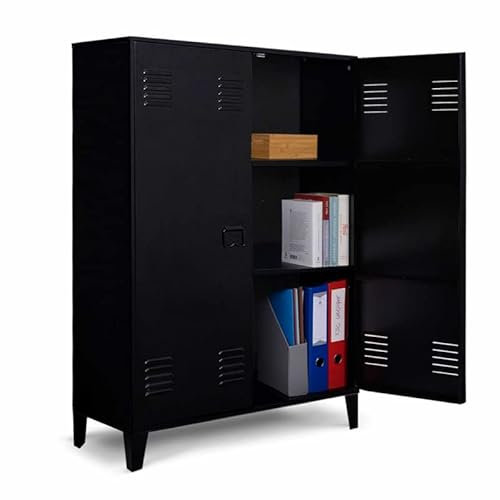 IDMarket - Armoire basse ESTER 2 portes métal noir design industriel
