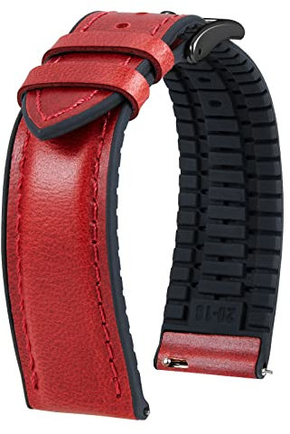 BINLUN Bracelet Montre en Cuir 22mm 21mm 20mm 19mm 18mm 16mm 14mm Cuir Ciré à l'huile et Silicone Hybrid Bracelets de Montre à Dégagement Rapide pour Homme Femme(20mm,Rouge Boucle Noir)
