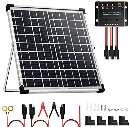 SUNSUL Kit de panneau solaire 20 W 12 V avec chargeur de frein, mainteneur et support de montage réglable pour marine, automobile, camping-car, moto et bateau.