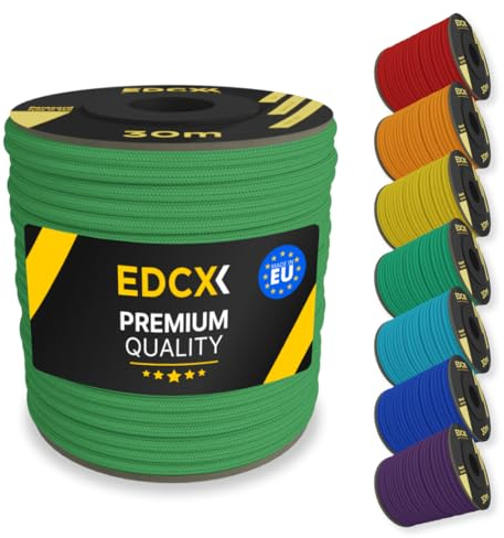 EdcX 4 mm Nylon Paracord 550 30 m (100 Fuß) – Typ III, 100% Nylonseil, 7-strängiges Seil, 4 mm Nylonseil in Volltonfarben (Green, 30 m)
