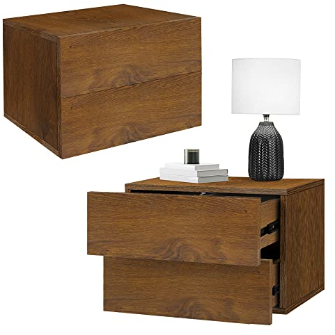 ML-Design 2er Set Nachttisch hängend mit 2 Schubladen, Walnuss, 42x29x30cm, Holzwerkstoff, Schwebend Nachtschrank, Wandmontage, Kommode Nachtkommode Wandschrank Nachtkonsole Wandnachttische Wandregal