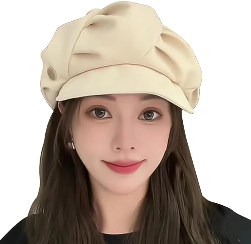 WANYIG Barrett Cap Damen Wolke Stil Baskenmütze Beret Polyesterfaser Persönlichkeiten Barette Frauen mit Visier für Frühling/Herbst/Winter Kopfumfang 55-60CM (Beige)