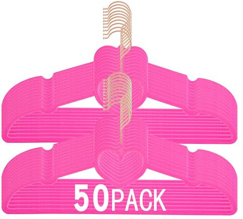 JIUXCF Lot de 50 cintres en velours rose vif de qualité supérieure - Cintres antidérapants en feutre - Crochets pivotants à 360° - Cintres fins pour économiser de l'espace - Cintres durables et