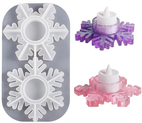 RYMAUP® Lot de 2 moules en silicone en forme de flocon de neige - Moule à bougie DIY - Moule à bougie en résine époxy - Moule en silicone pour bougeoir DIY
