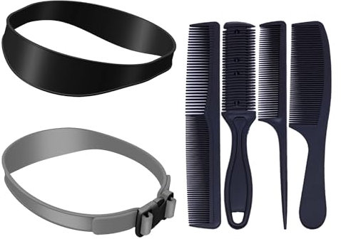 1 pezzo di elastico per capelli, 1 pezzo di elastico in silicone, 4 pettini per capelli, tagliacapelli regolabili, strumenti per tagliare i capelli curvi (grigio e nero)