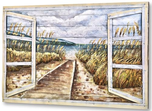 Kobolo Wandbild Wanddeko Metallbild mit Holz 3D-Bild - SYLT - XXL - 108x72 cm – Strand und Dünen