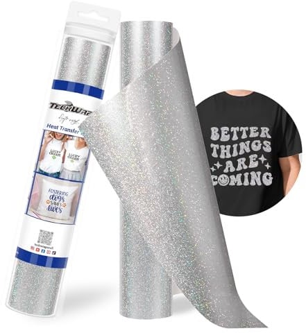 TECKWRAP Sparkle Holographic Heat Transfer Vinyl Shimmer Silver HTV Roll 12 x 5ft for DIY Clothing,T-Shirts,Fabric Smooth Glitter Iron on Vinyl Compatible with Heat Press Craft Cutters