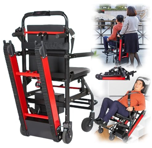 HZWJD Mobiler Treppenlift,Mobile Tragbare Treppen,Mobiler Treppensteiger Verstellbare Gehhilfen,Wagen Stair Climber Für Rollstühle,Treppensteiger Rollstuhl red