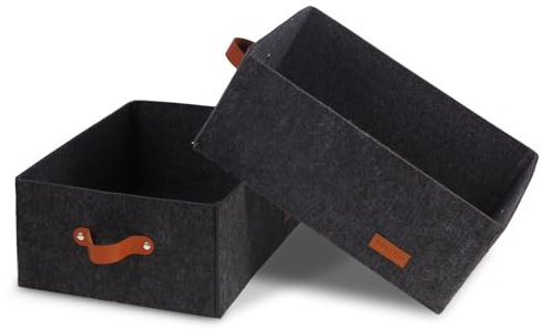Unictop Filz Aufbewahrungsbox,2er Set Stabiler Filzkorb,Faltbar, mit Zwei Weichen Griffen,für Kleidung, Handtücher, Accessoires und Kinderspielzeug aufzubewahren