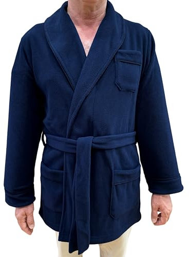 SGARLATA HOME Vestaglia corta da Uomo in Pile collo a Scialle Classico art. Giacomo (Blu,S)