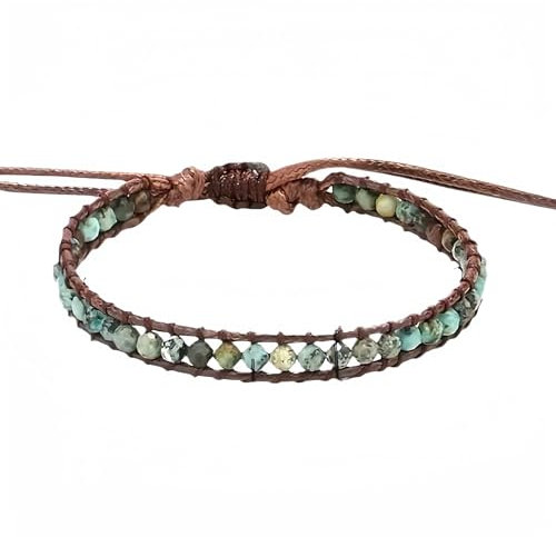 MAILEP Beaded Bracelets,Natural Indian Agate Woven Bracelets, Adjustable Leather Braided Rope Wrapped Beaded Bracelets,Reiki Energy Gemstone Bracelets Jewellery for Men Women