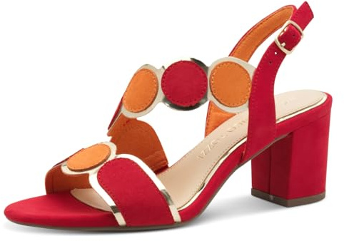 MARCO TOZZI Damen Sandalen mit Absatz mit Verstellbarem Riemen Vegan, Rot (Red Comb), 40 EU