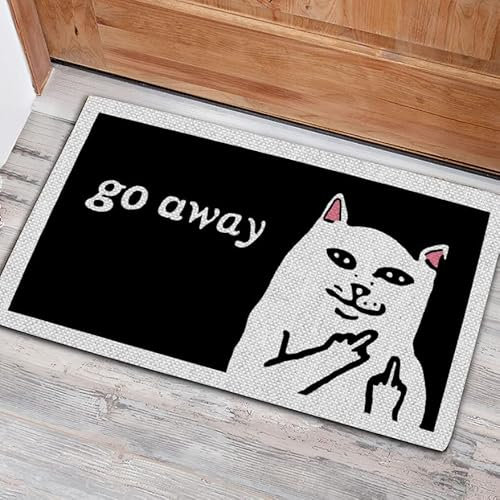Traqunn Funny Welcome Mats,Go Away Cat Doormat,Polyester Door Mat Non Slip Rubber Backing,Cat Lovers Home Doormat,24X16 In