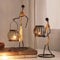 2Pcs Metal Candle Holders for Tables, Retro Black Iron Tea Light Candle Holders, Vintage Candlestick Stand Little Girl Shaped with Hemp Rope Decorative for Living Room Valentine Christmas (A+E)