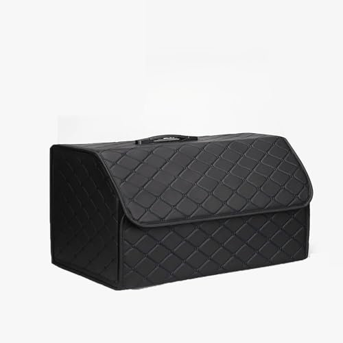 HIPATU Auto Kofferraum Organizer für Peugeot 107/108/208/208 GTI, Leder Aufbewahrungsbox Auto Kofferraumtasche Faltbar Wasserdicht Organisationsbox Auto Zubehör,A/Black