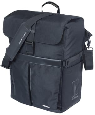 Basil Move Schultertasche MIK Hooks - 15L, Schwarz, Wasserabweisend, Recyceltes Polyester, Perfekt für den Alltag und Freizeit, Kompatibel mit Allen Gepäckträgern