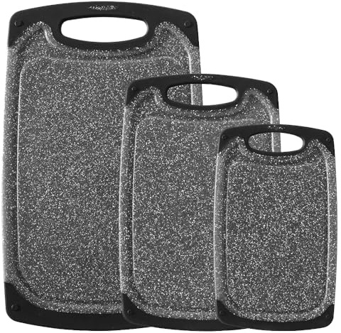 3 Pack Cutting Boards for Kitchen, Chopping Board, Large-Small Cutting Board Set, Dishwasher Safe, Juice Groove, Easy Grip Handle, Non-Slip Plastic Cutting Board (Black)