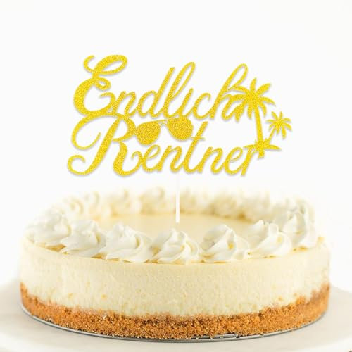 DazzJoy Glitzer Cake Topper Endlich Rentner, Glitzer Tortendeko für Ruhestand, 1 Stück, 9,5x17 cm, Gold