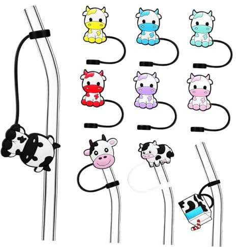 ABOOFAN Drinking Straw Caps 10 Pack Silicone Straw Toppers Animal Shape Dustproof Straw Head Cap Strew
