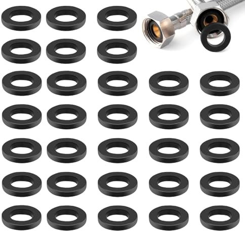 30 Pcs Shower Hose Rubber Washers Rubber Tap Sealing Rings 1/2 Inch Shower Hose Washer Seals Hose Seal for Shower Head(Black)