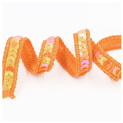 Hrlace 1.2 cm Paillettenband Glitzer Pailletten Spitzenband Paillettenborte Dekoband Pailletten Bänder für DIY Nähen Kostüme Kleid Stirnband Handwerk Hochzeit Deko Heimdekoration 10#Orangegelb 20m