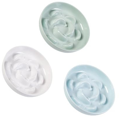 Gamelle Chat Anti Glouton Mélaminé - Lot de 3 Gamelles à Alimentation Lente - Série Pastel - Compatible Lave-Vaisselle - Blanc, Bleu, Vert