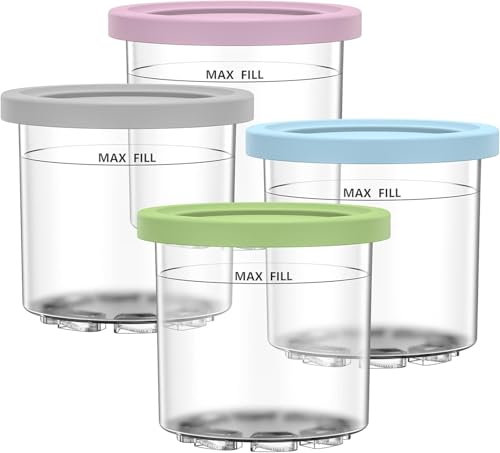 CHANCCI 4 Pcs Ice Cream Tubs for Ninja NC299 NC300,16 OZ Cream Tubs,Creamy Pints With 4 Scoops,Replacement Ice Creams Pints Series Ice Creams Maker,BPA-Free & Dishwasher Safe