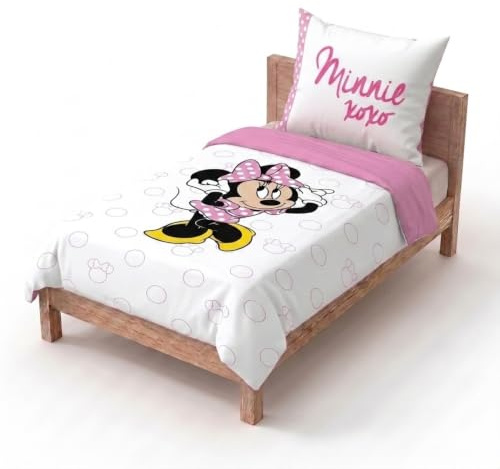 Disney Minnie Mouse 100% Baumwolle Einzelbett-Bettbezug-Set – Enthält Kissenbezug 80 x 80 cm