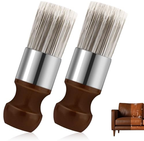 2Pcs Salve Brush for Furniture Comfortable Wood Handle Salve Wax Brushing Tool Bristles Cream Balm Applicator Tools Care Cleaning for Home Leather Sofa Shoes Brown