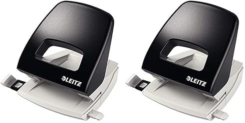 Leitz Pratica Perforatrice da Ufficio Standard, Capacità fino a 25 Fogli, Nero, Metallo, Guida di Arresto con Barra di Selezione del Formato, Gamma NeXXt, 50050095 (Confezione da 2)