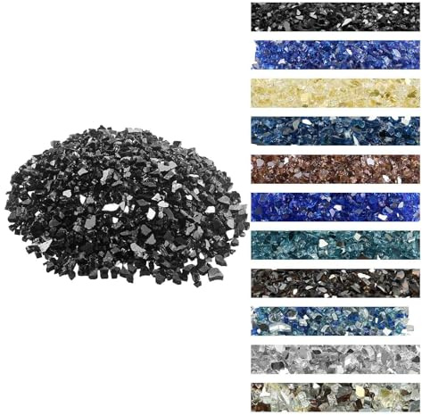 VEVOR Fire Glass, 20 LBS / 9.0 KG High-Temperature Resistant Fireplace Rocks, 1/2-Inch / 12.7 mm Reflective & Smokeless Firepit Glass Rock, High Luster Stone Landscaping for Fire Pit Table, Black