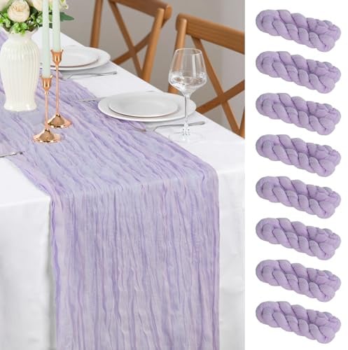 Tischläufer Lila, 90x300 cm 8 Stück Hochzeit Käsetuch Musselin Tischläufer Boho für Hochzeitsdeko, Babyparty Deko, Geburtstag, Party